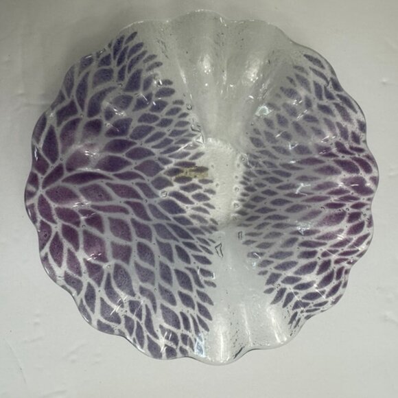 Vtg Sydenstricker Fused Art Glass 7" Ruffled Bowl - Purple Burst Design , Signed - Picture 3 of 9